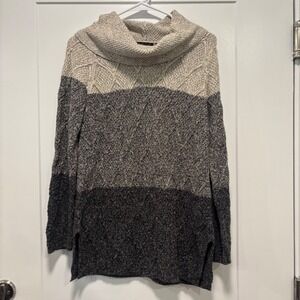 Jeanne Pierre Mens Grey Colorblock Cowl Neck Diamond Cable Knit Cotton Sweater S